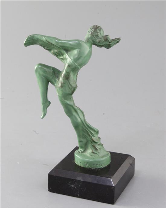 Max Le Verrier. Isa, a green patinated bronze car mascot modelled as a dancing woman 7.5in.